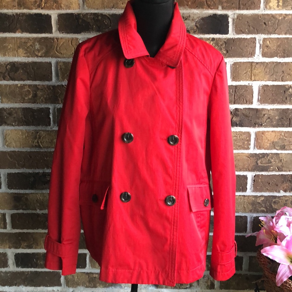 Lands End Red Double-Breasted Peacoat Style Rain Coat Jacket - Picture 10 of 15